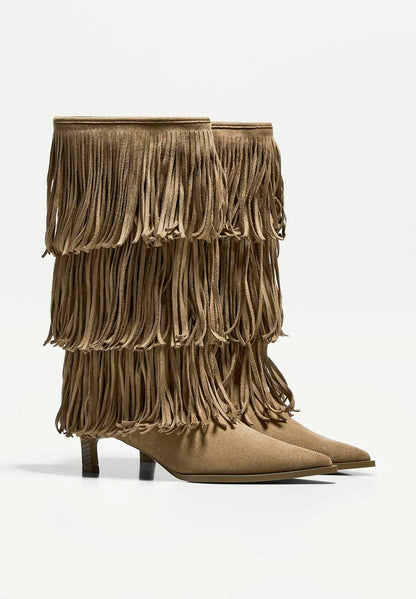 Fringe Boots Beige