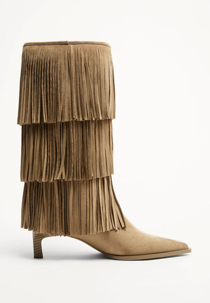 Fringe Boots Beige