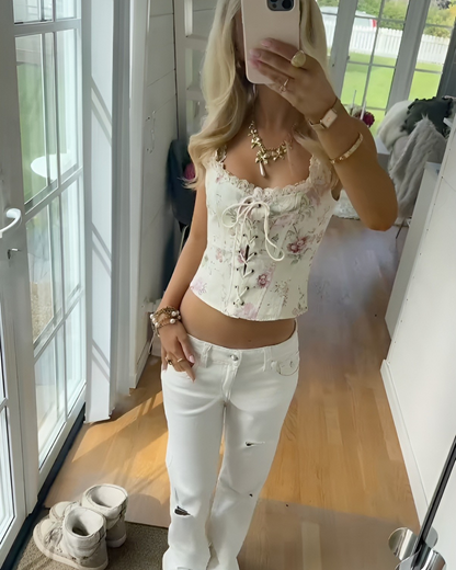 Blomsterkorsetttopp med blonder